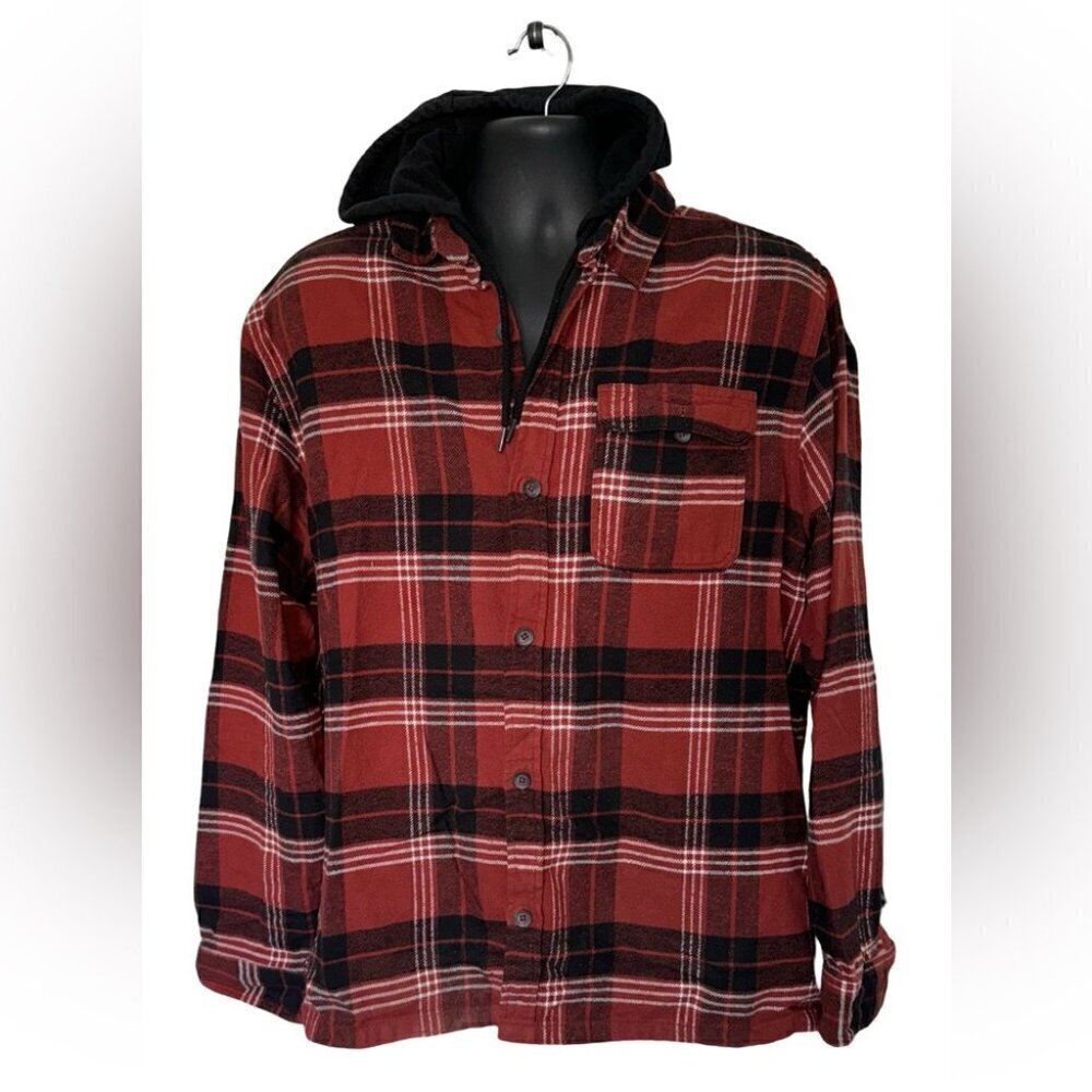 Men's Checkered Red & Black Shirt Hoodie Combo, Large, Casual Long Sleeve Top